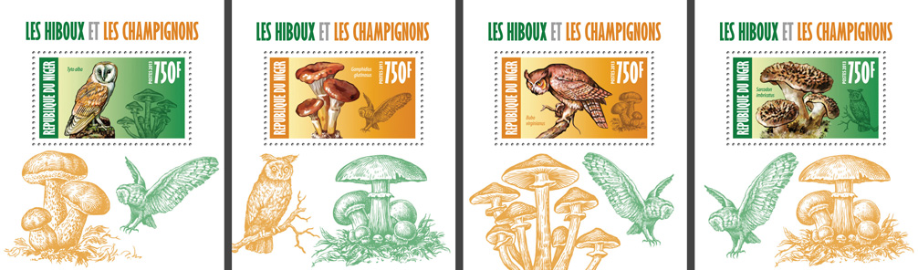 Owls and Mushrooms - Issue of Niger postage stamps
