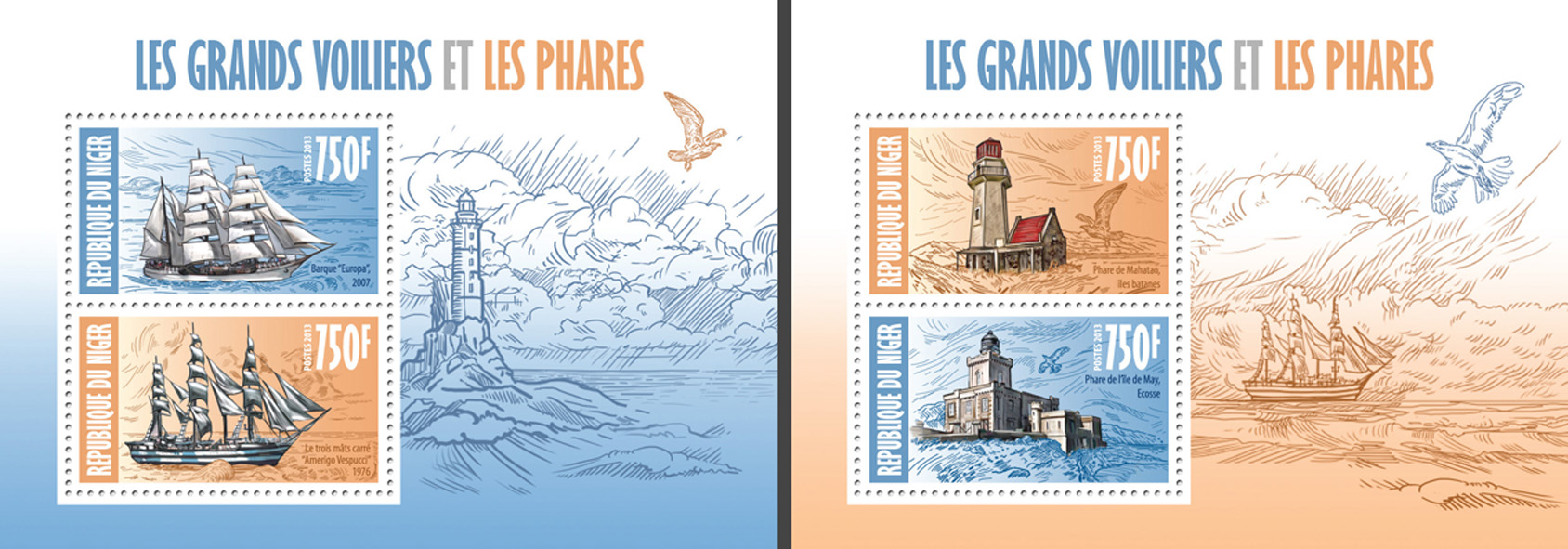 Sailing ships and lighthouses - Issue of Niger postage stamps
