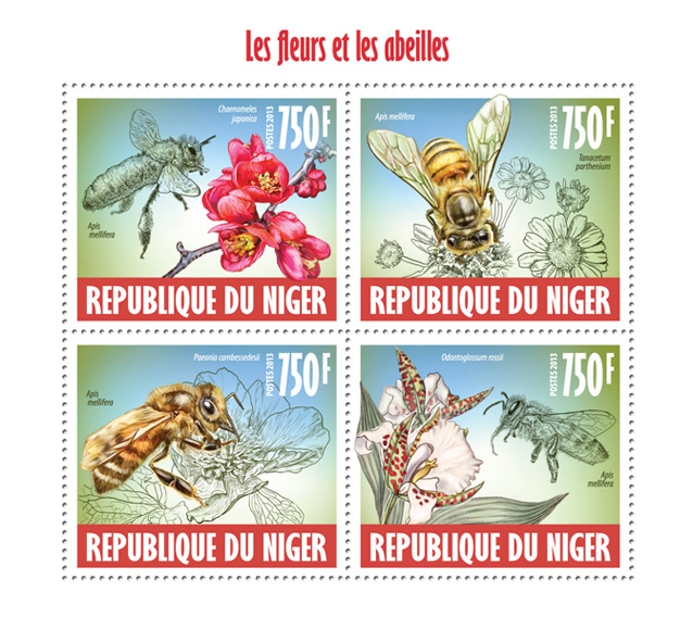 Flowers and bees - Issue of Niger postage stamps