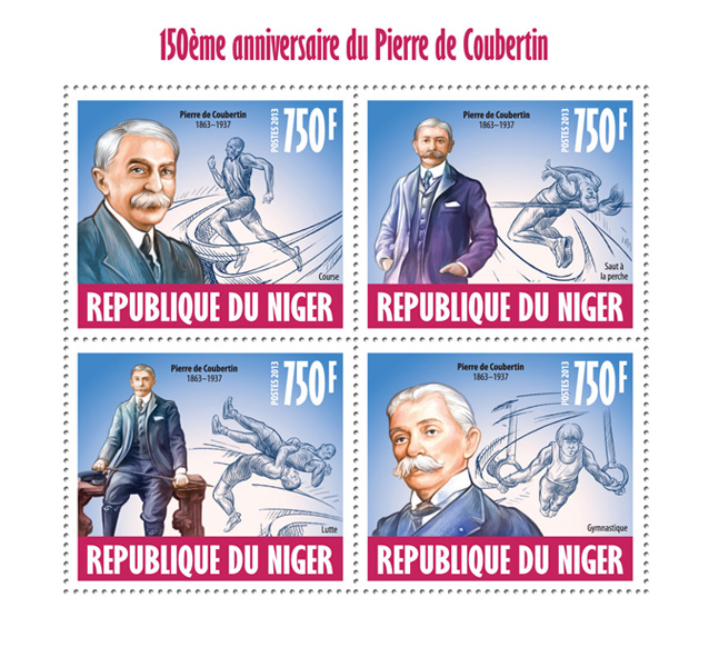 Pierre de Coubertin - Issue of Niger postage stamps