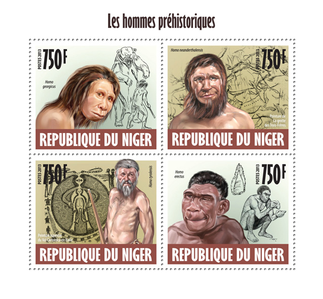 Prehistoric people - Issue of Niger postage stamps