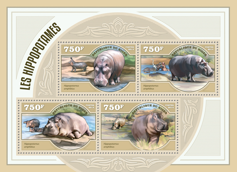 Hippopotamuses - Issue of Niger postage stamps