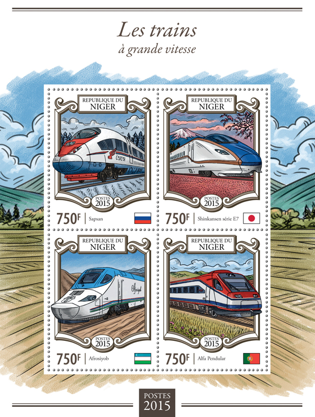 High-speed trains - Issue of Niger postage stamps