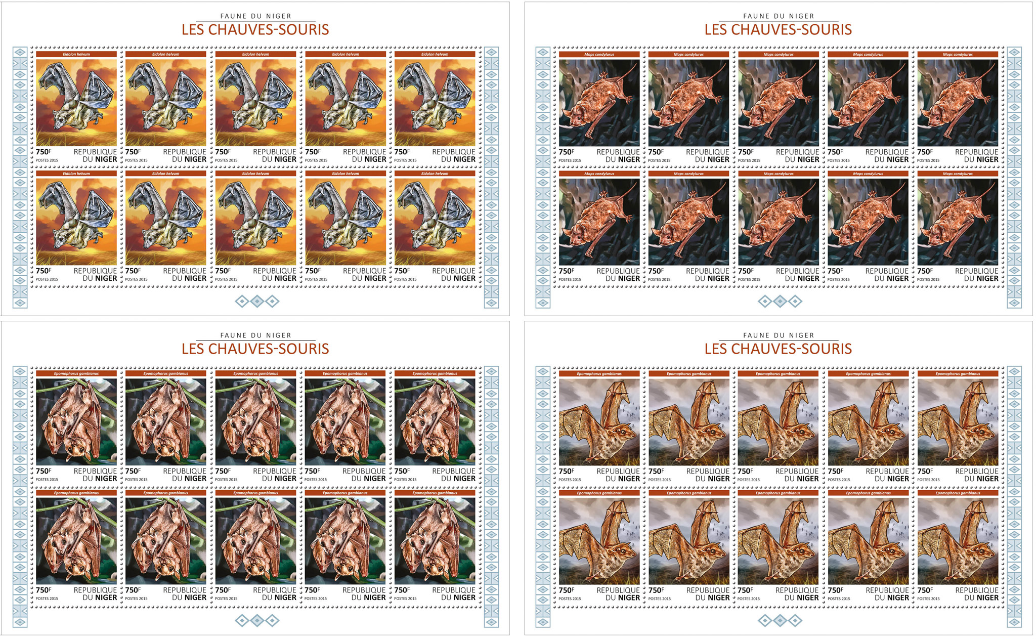 Bats 4x10v - Issue of Niger postage stamps