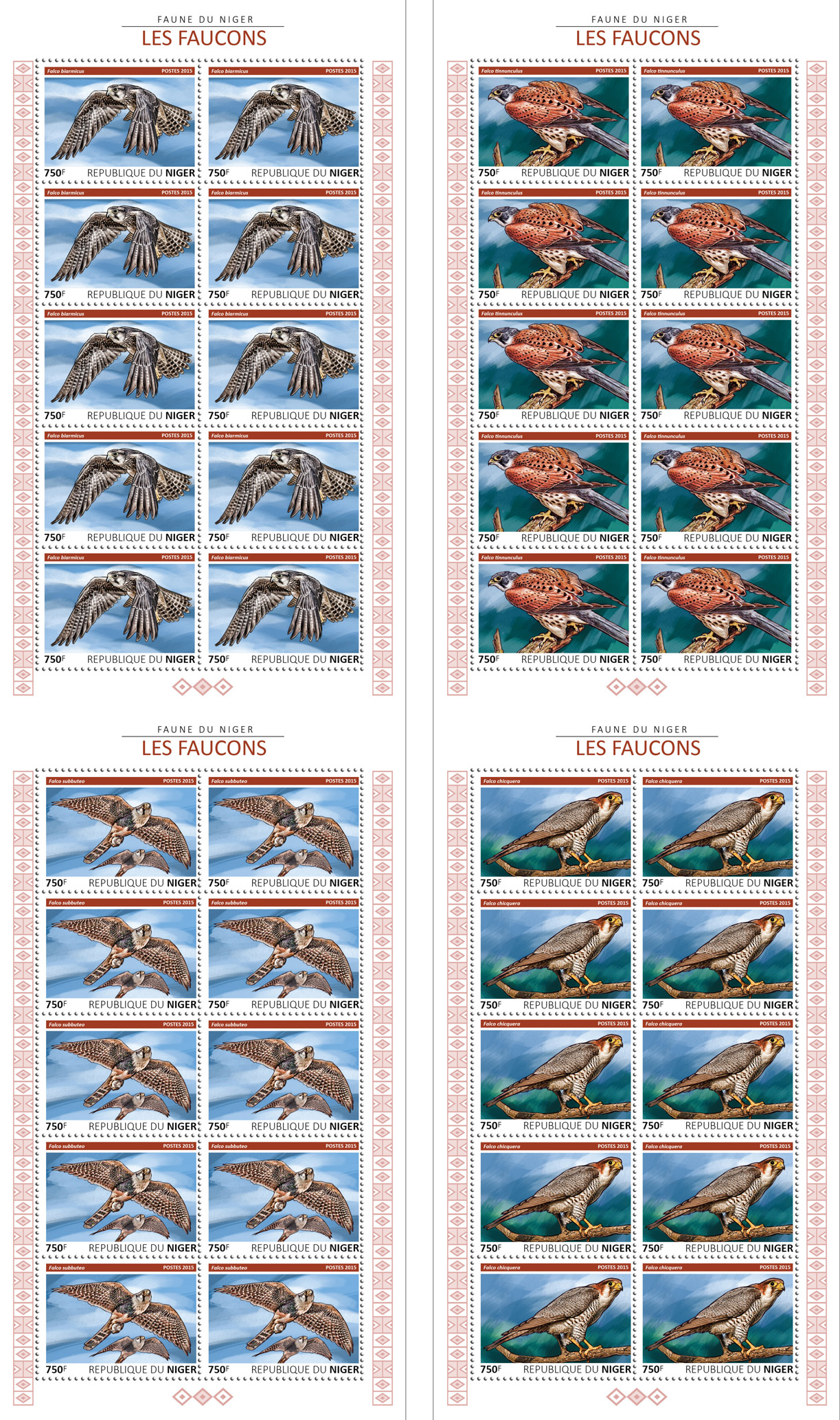 Hawks 4x10v - Issue of Niger postage stamps
