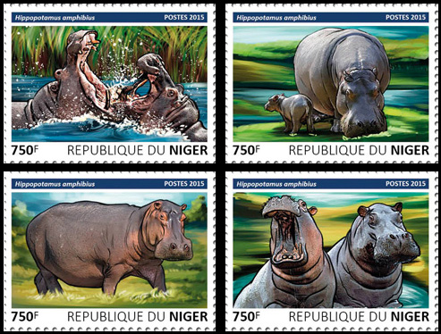 Hippos – set - Issue of Niger postage stamps