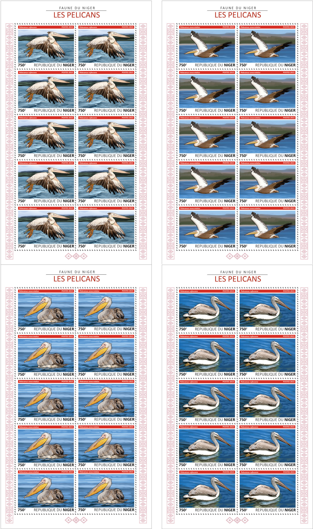Pelicans 4x10v - Issue of Niger postage stamps