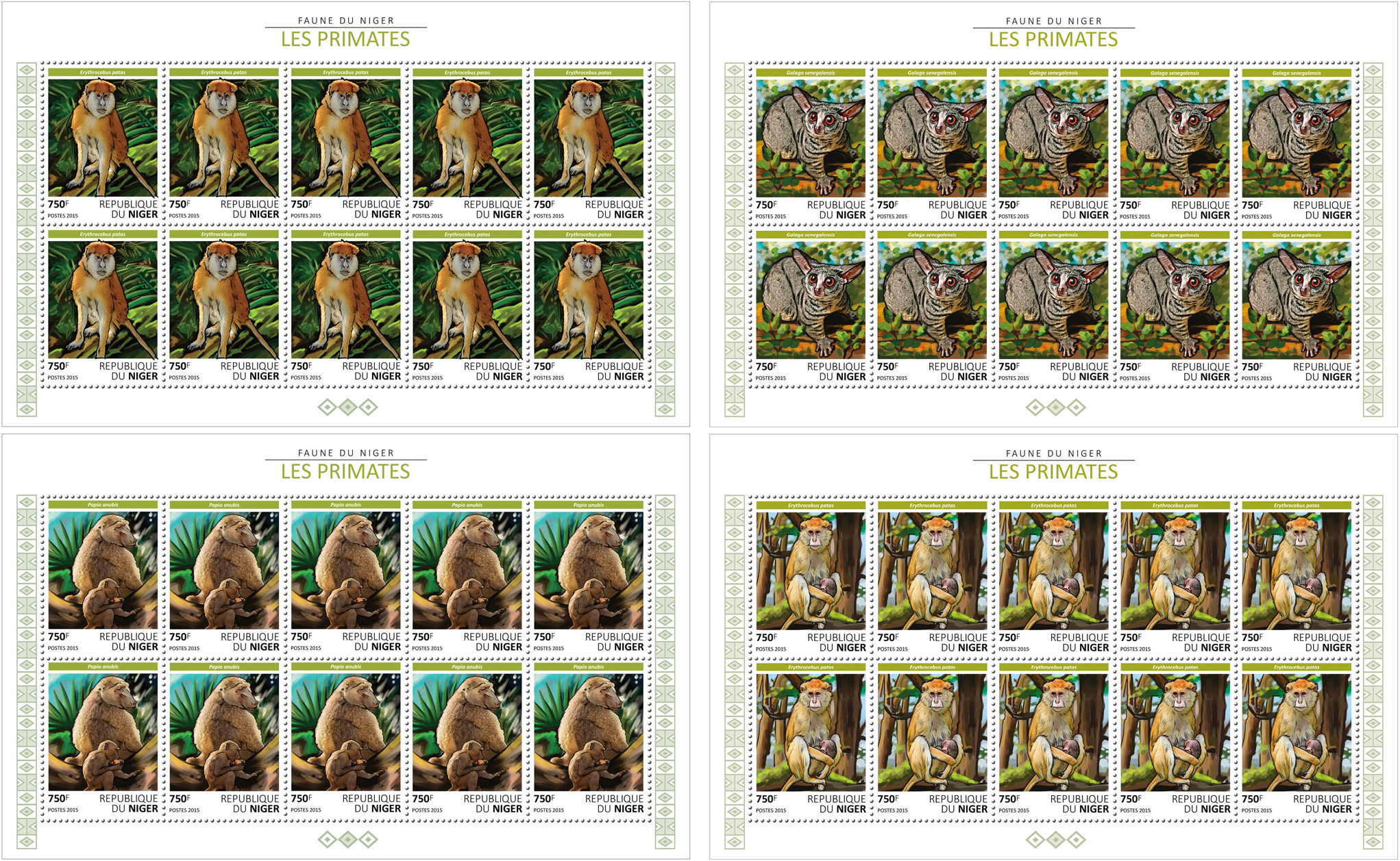 Primates 4x10v - Issue of Niger postage stamps
