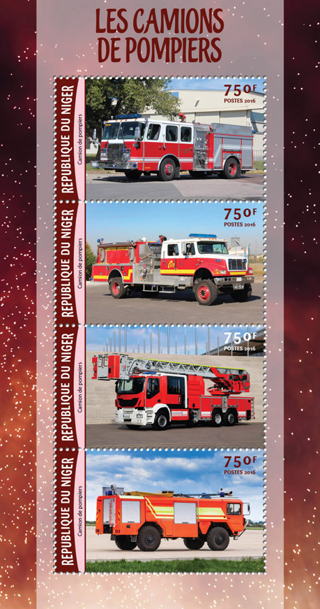 Fire trucks - Issue of Niger postage stamps