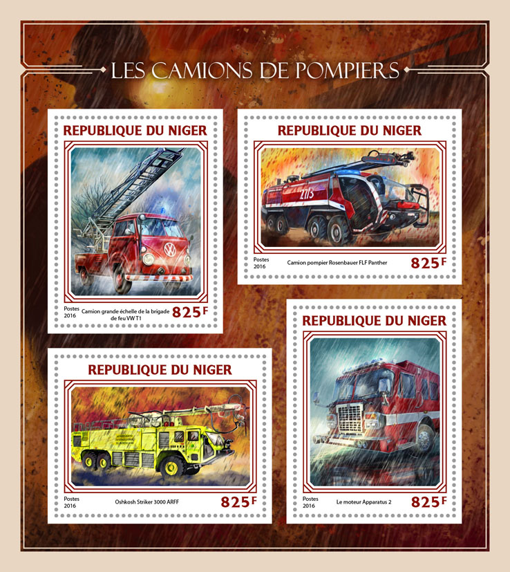 Fire trucks - Issue of Niger postage stamps