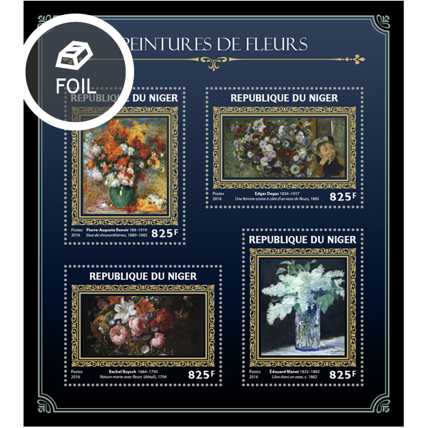 Flowers on paintings - Issue of Niger postage stamps