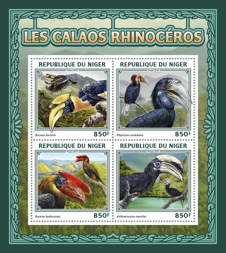 Rhinoceros hornbill - Issue of Niger postage stamps