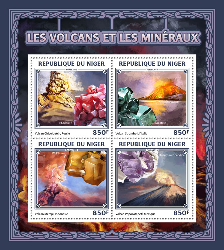 Volcanoes and minerals - Issue of Niger postage stamps