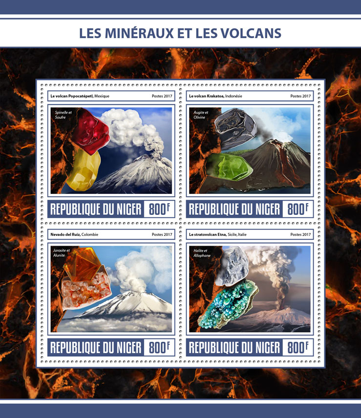 Minerals and volcanoes - Issue of Niger postage stamps