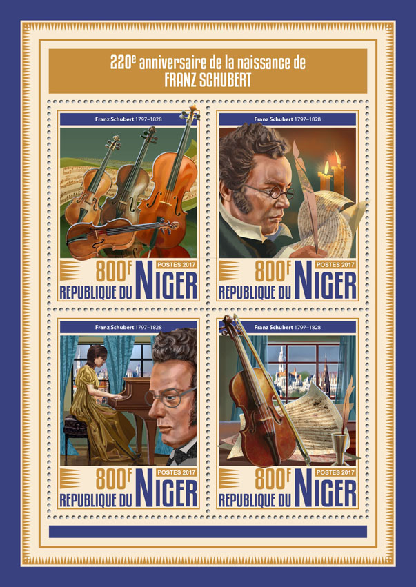 Franz Schubert - Issue of Niger postage stamps