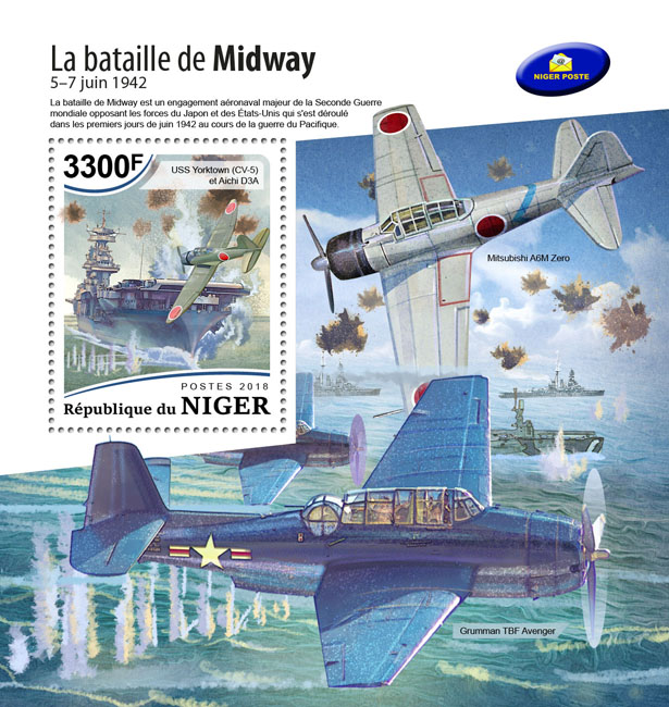 The battle of Midway - Issue of Niger postage stamps