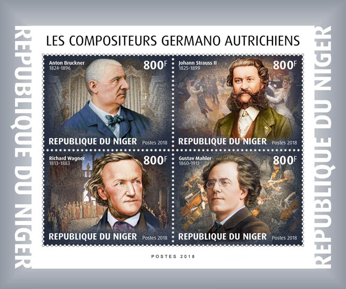 German-Austrian composers - Issue of Niger postage stamps