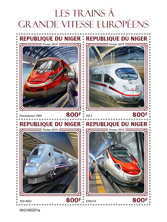 European speed trains - Issue of Niger postage stamps