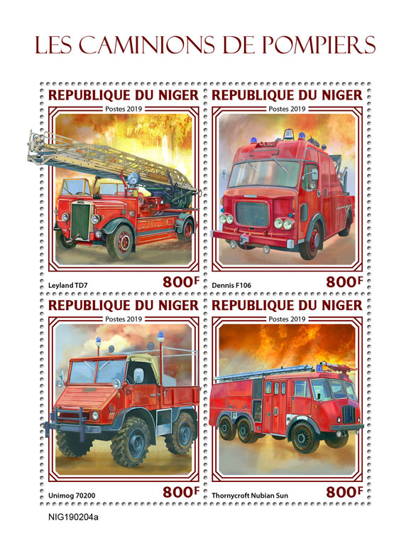 Fire engnines - Issue of Niger postage stamps