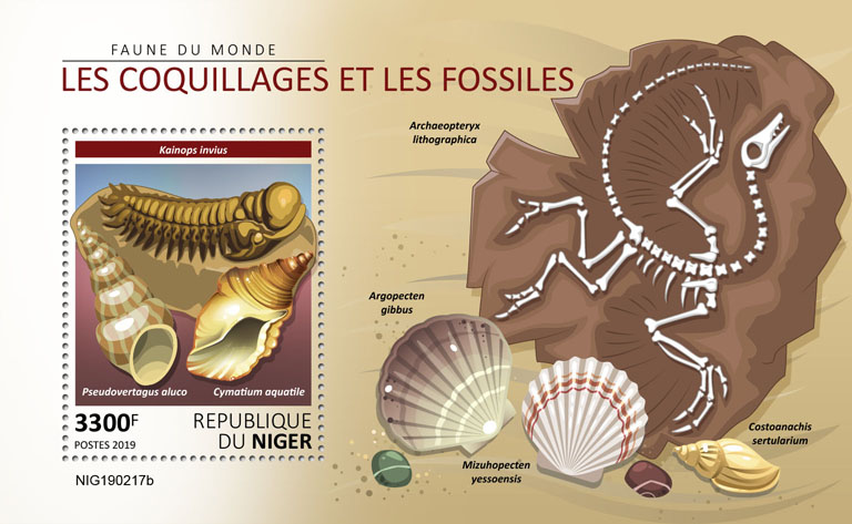 Shells and fossils - Issue of Niger postage stamps