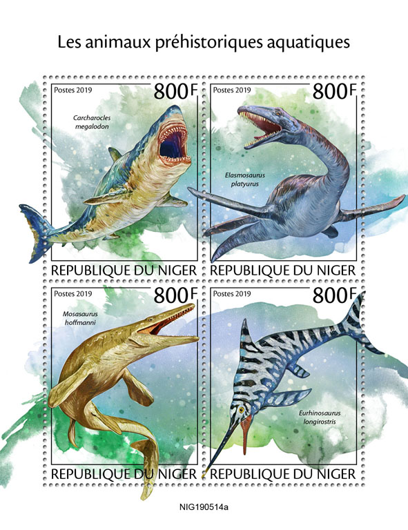 Prehistoric water animals - Issue of Niger postage stamps