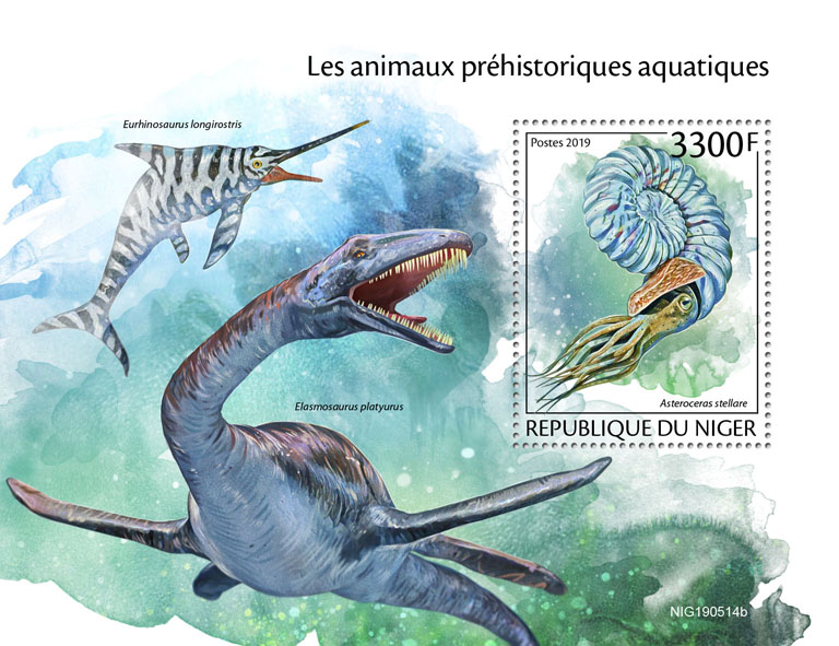 Prehistoric water animals - Issue of Niger postage stamps